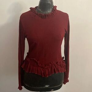 TS Burgundy ruffle sweater, size Small